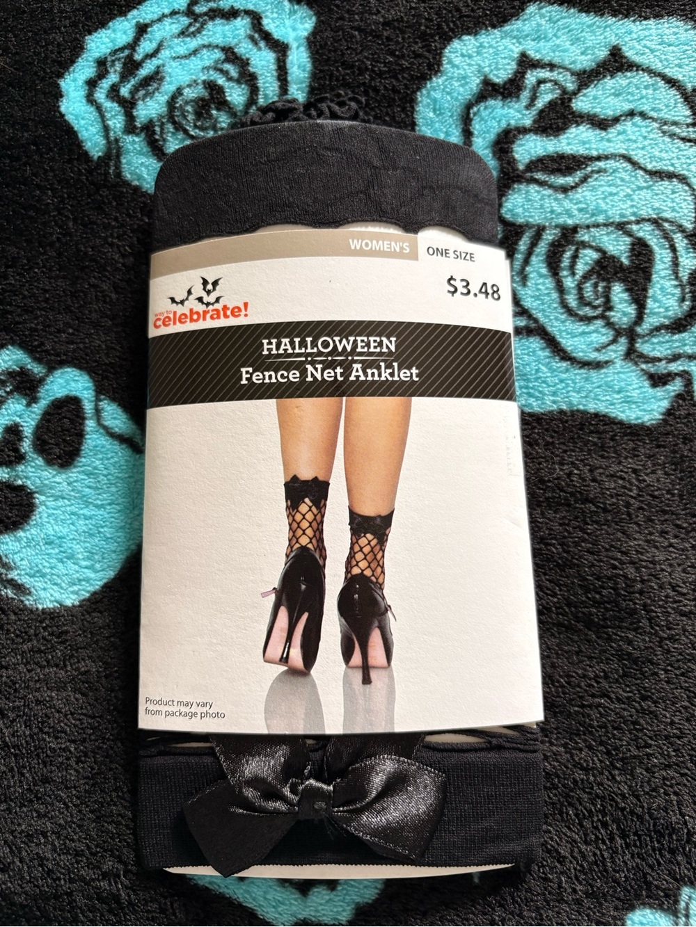 Celebrate It Black Halloween Fence Net Anklet Socks with Bow